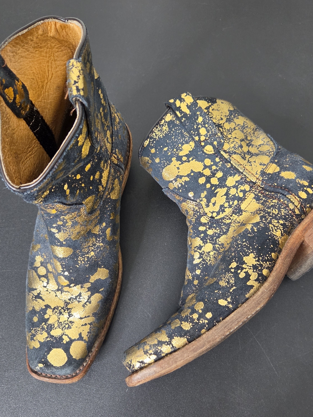 CoFi Leathers Charcoal & Gold Metallic Suede Ankle Cowboy Boots